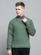 Men Green Solid V Neck Full Sleeve Pullover