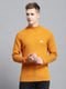 Men Mustard Solid Mock Neck Full Sleeve Pullover