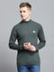 Men Olive Solid Mock Neck Full Sleeve Pullover