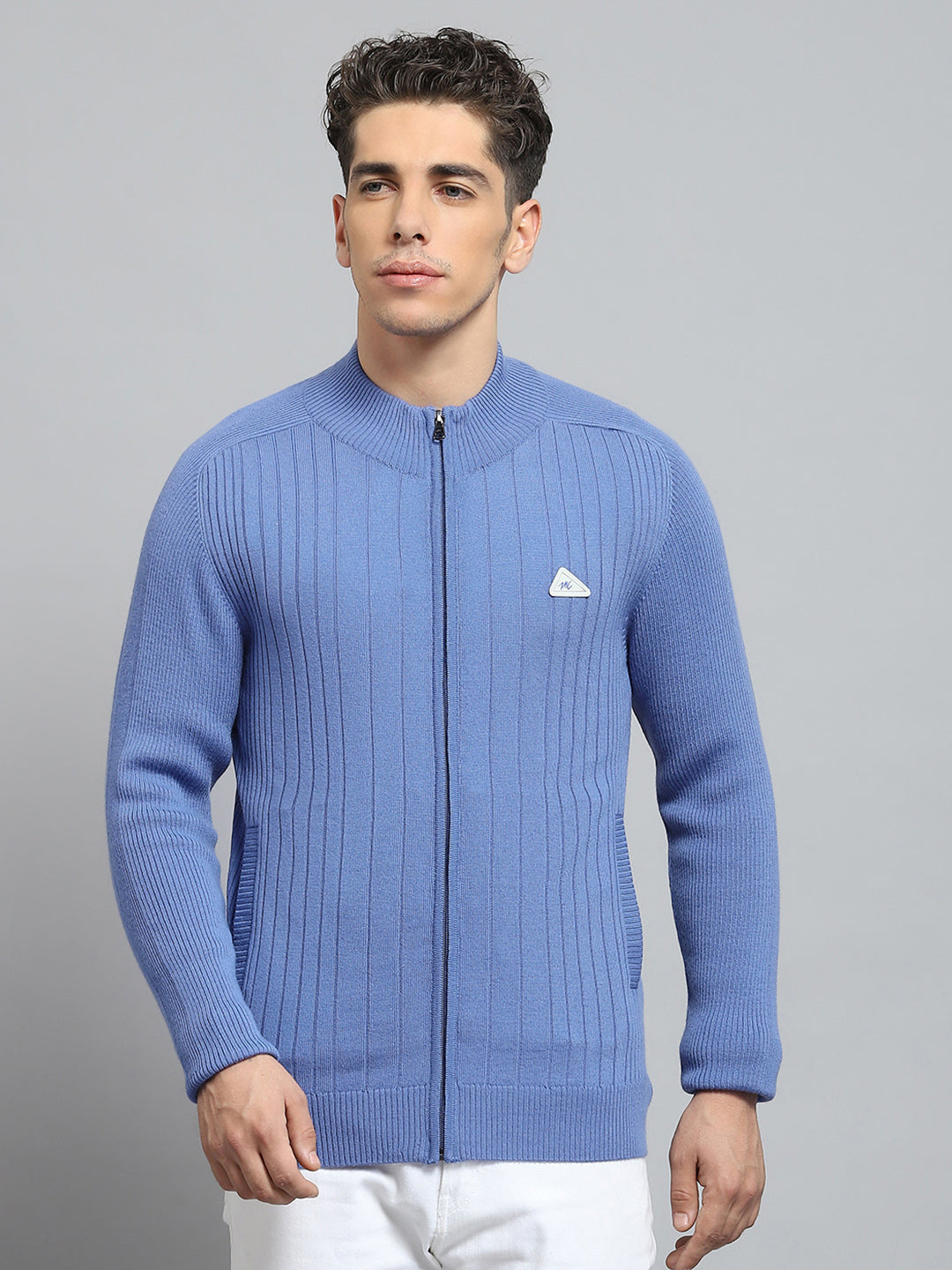 Men Blue Solid Round Neck Full Sleeve Pullover