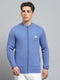 Men Blue Solid Round Neck Full Sleeve Pullover