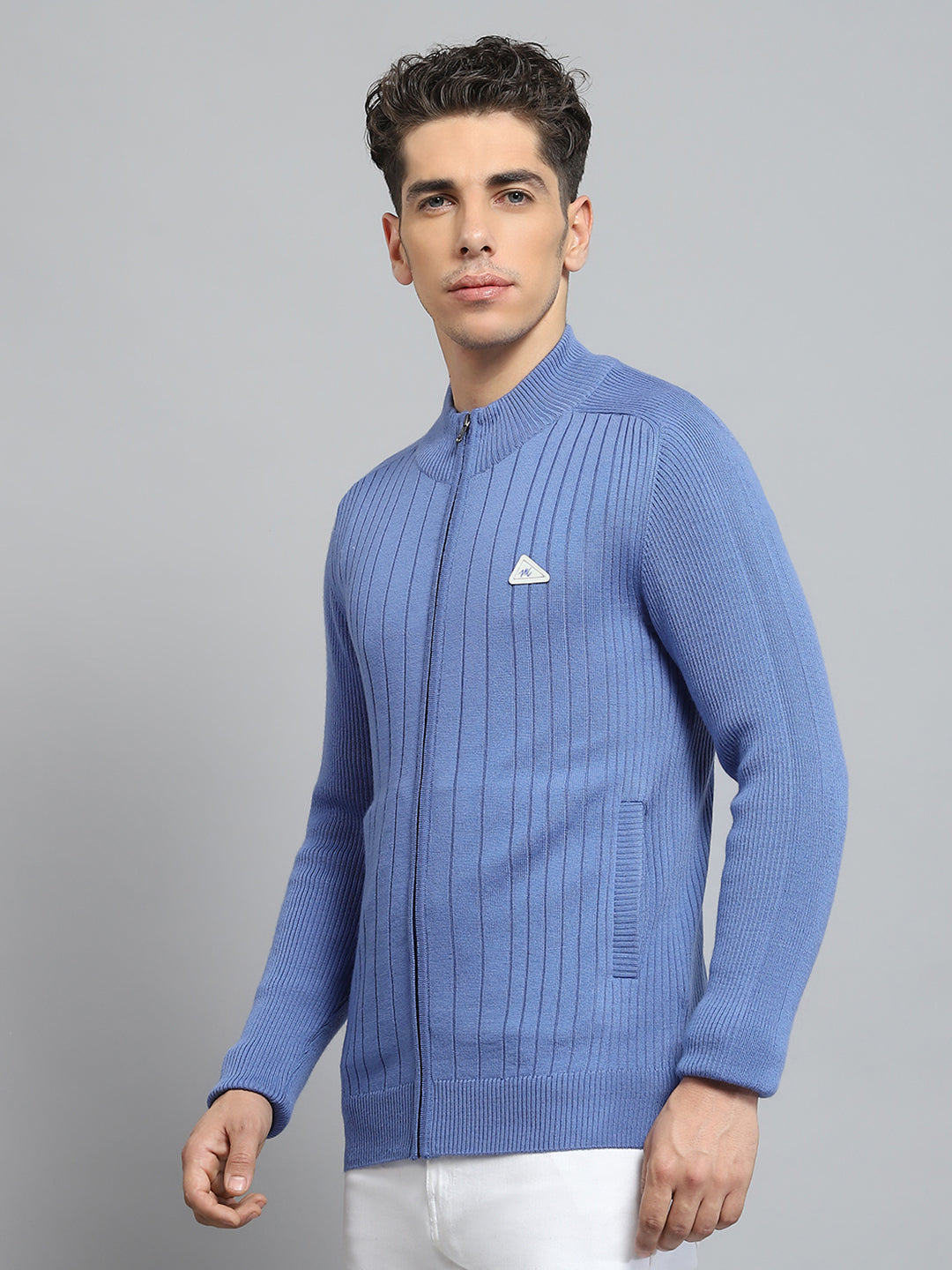 Men Blue Solid Round Neck Full Sleeve Pullover