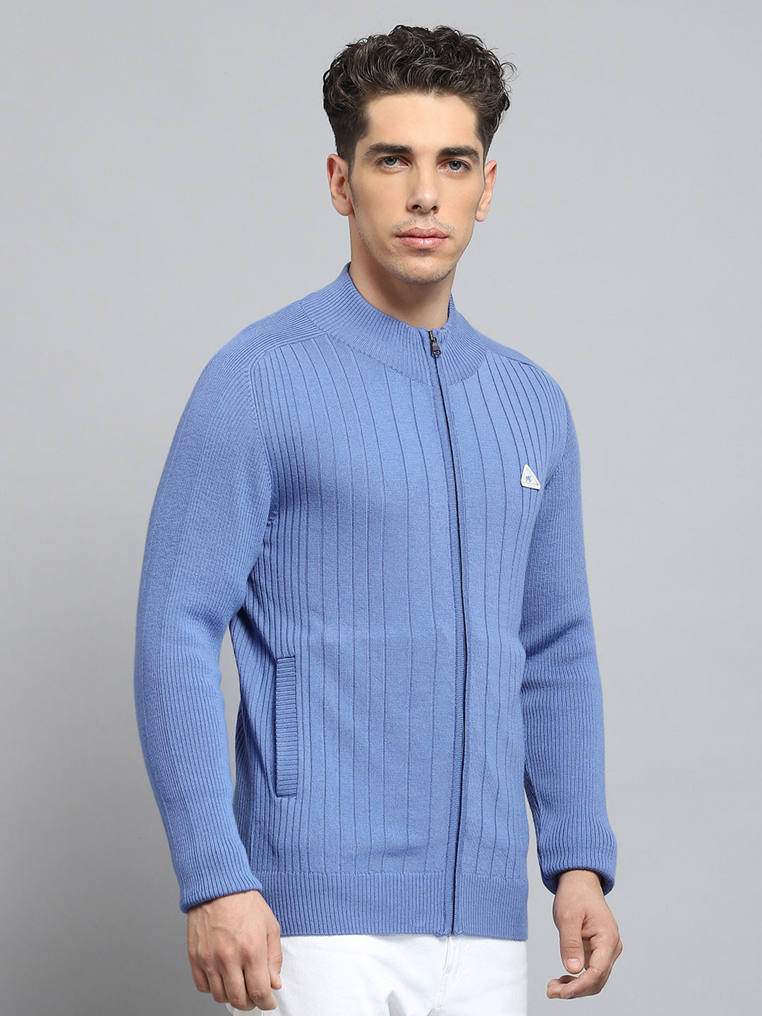 Men Blue Solid Round Neck Full Sleeve Pullover