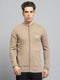 Men Camel Brown Solid Mock Neck Full Sleeve Pullover