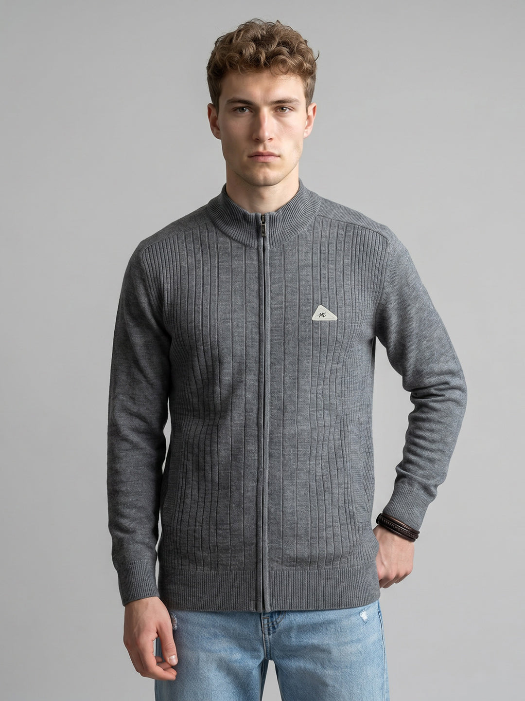 Men Grey Solid Turtle Neck Full Sleeve Pullover