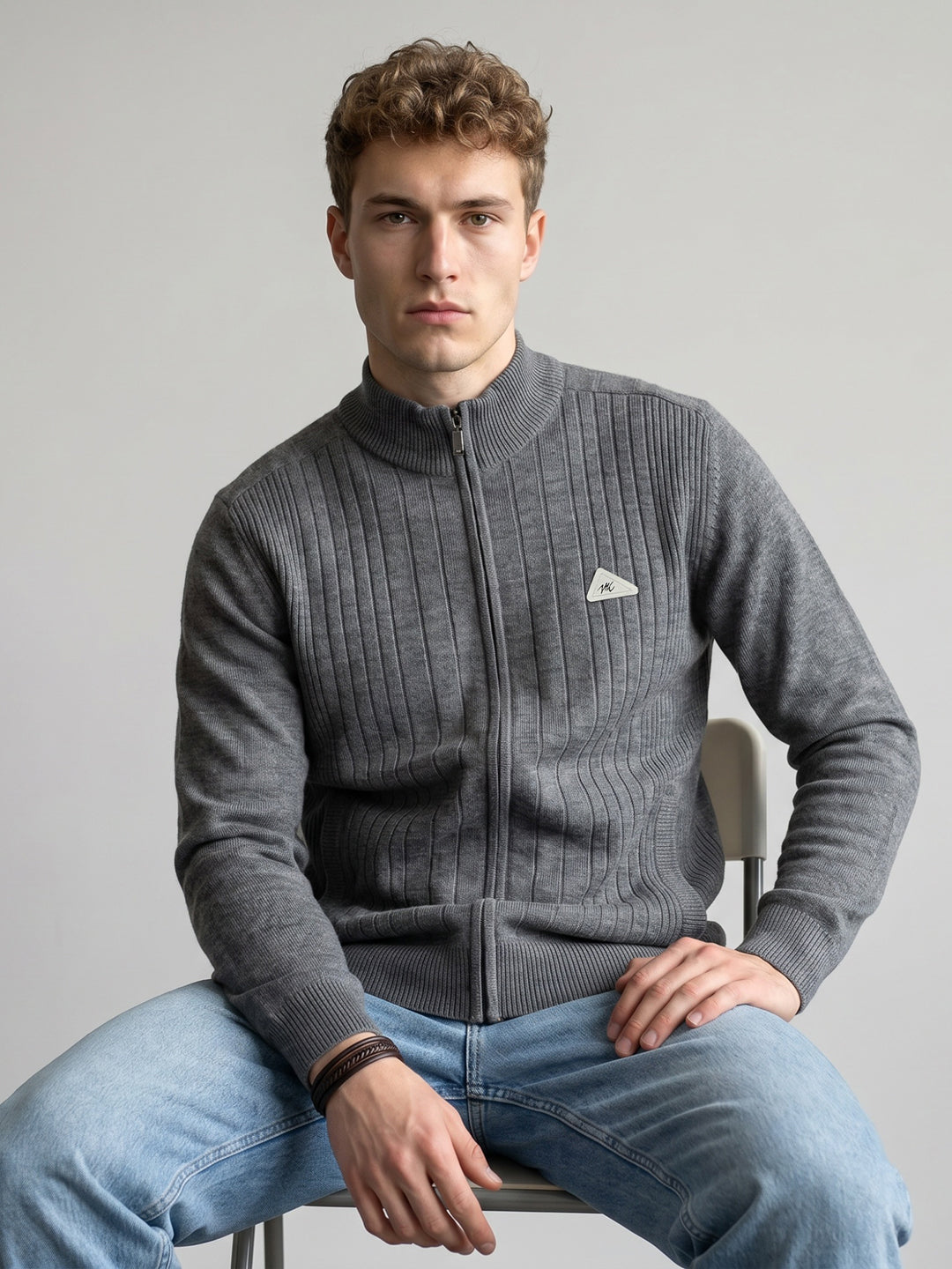 Men Grey Solid Turtle Neck Full Sleeve Pullover