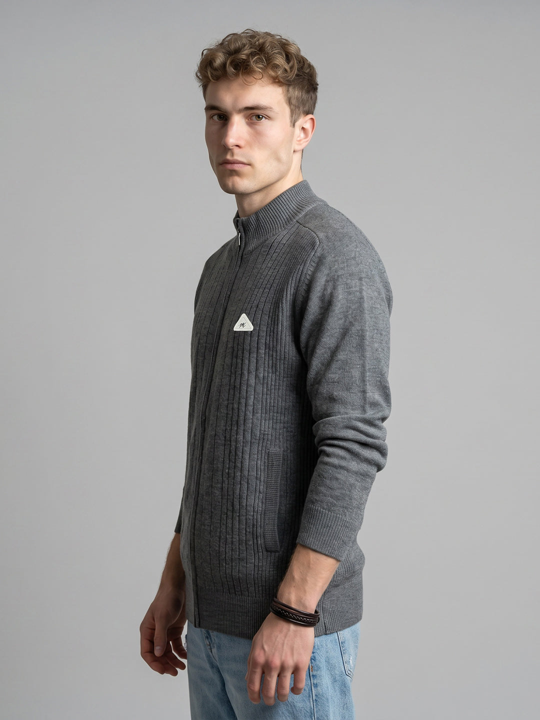 Men Grey Solid Turtle Neck Full Sleeve Pullover