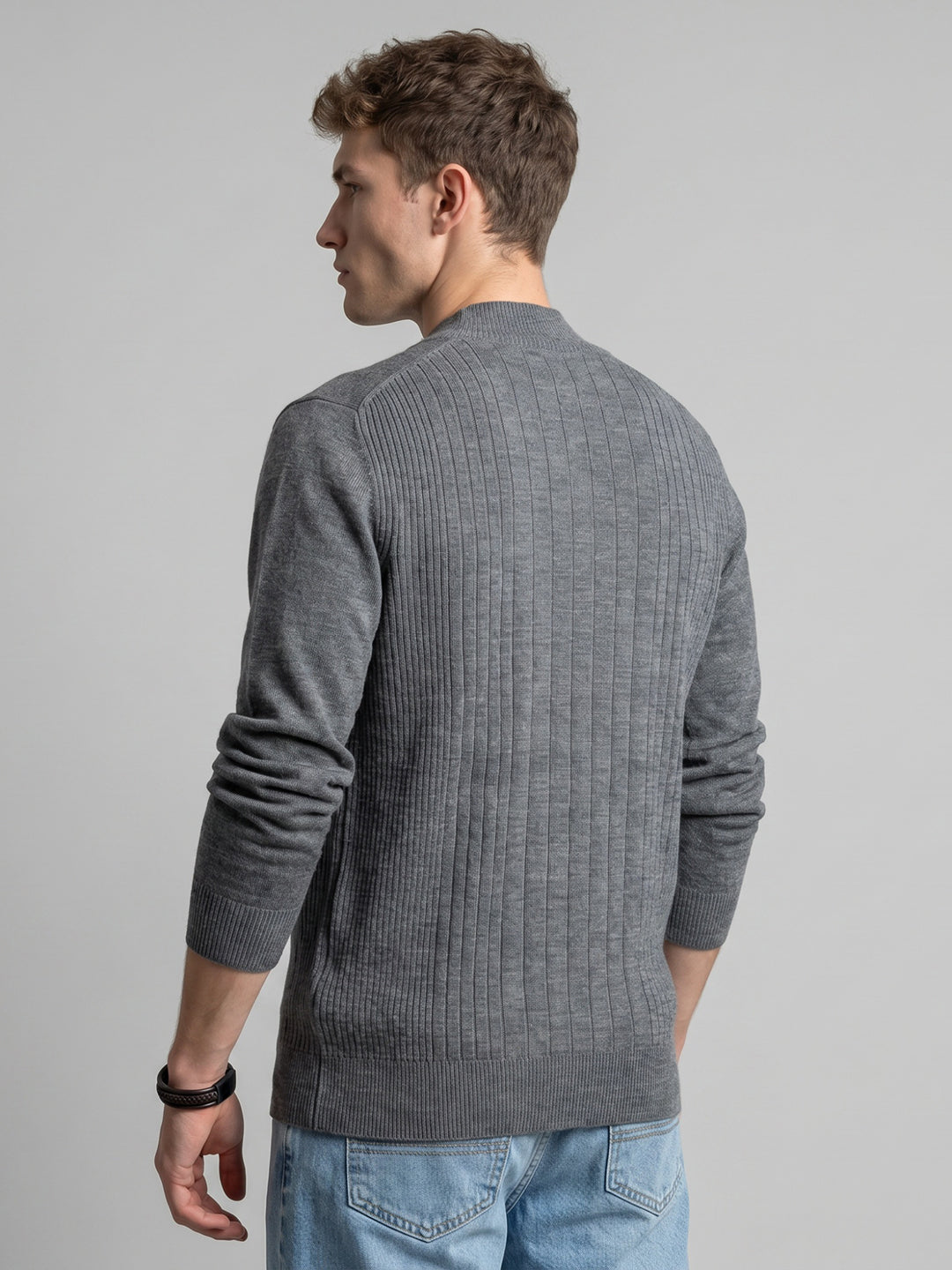 Men Grey Solid Turtle Neck Full Sleeve Pullover