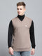 Men Beige Solid V Neck Sleeveless Sweater