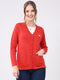Women Red Solid V Neck Full Sleeve Cardigan