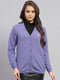 Women Purple Solid V Neck Full Sleeve Cardigan