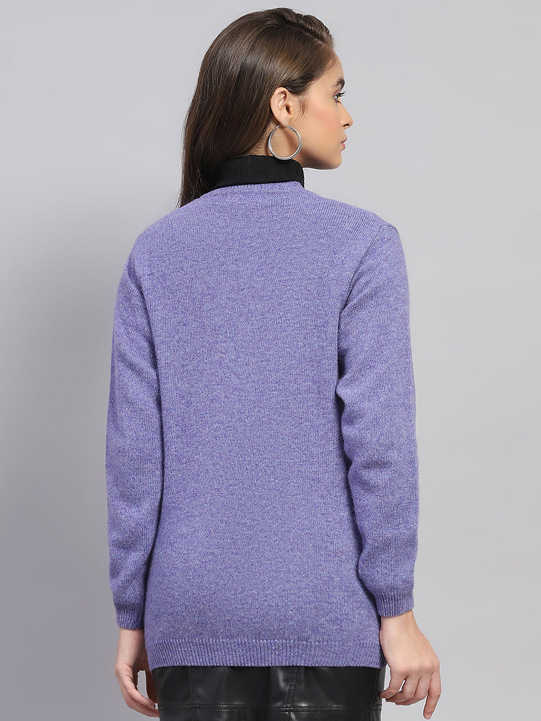 Women Purple Solid V Neck Full Sleeve Cardigan