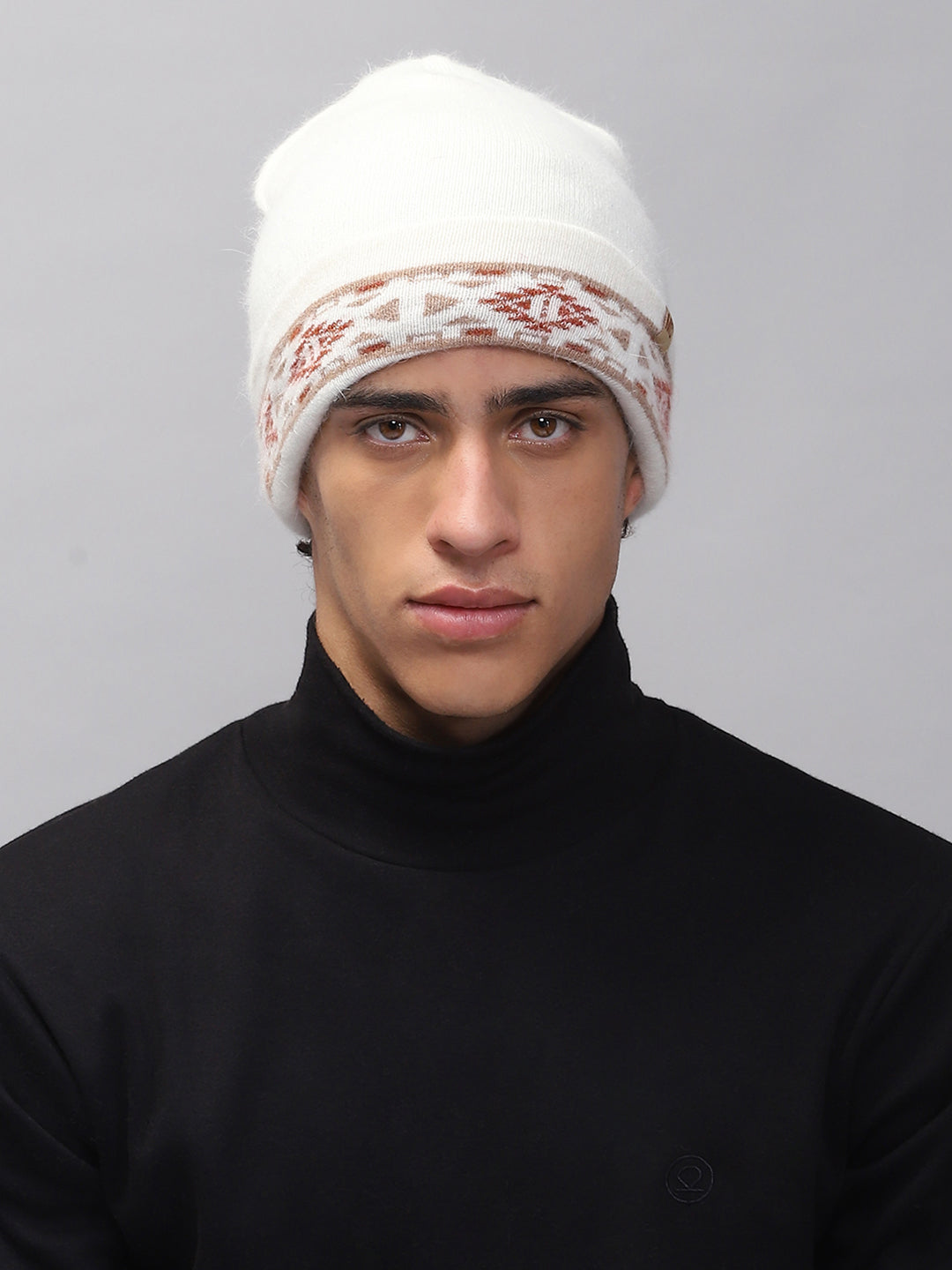 Men White Self Design Cap