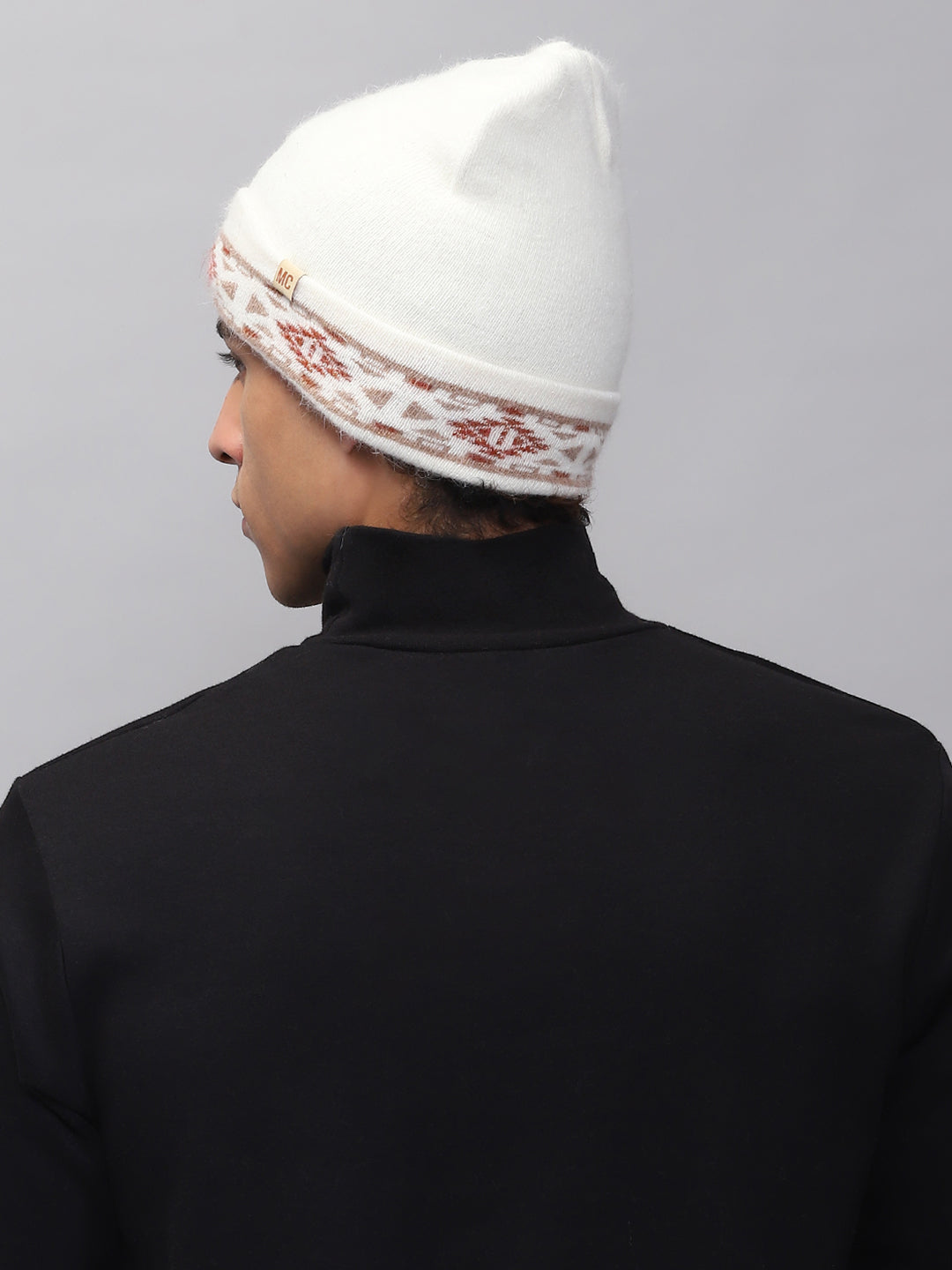 Men White Self Design Cap