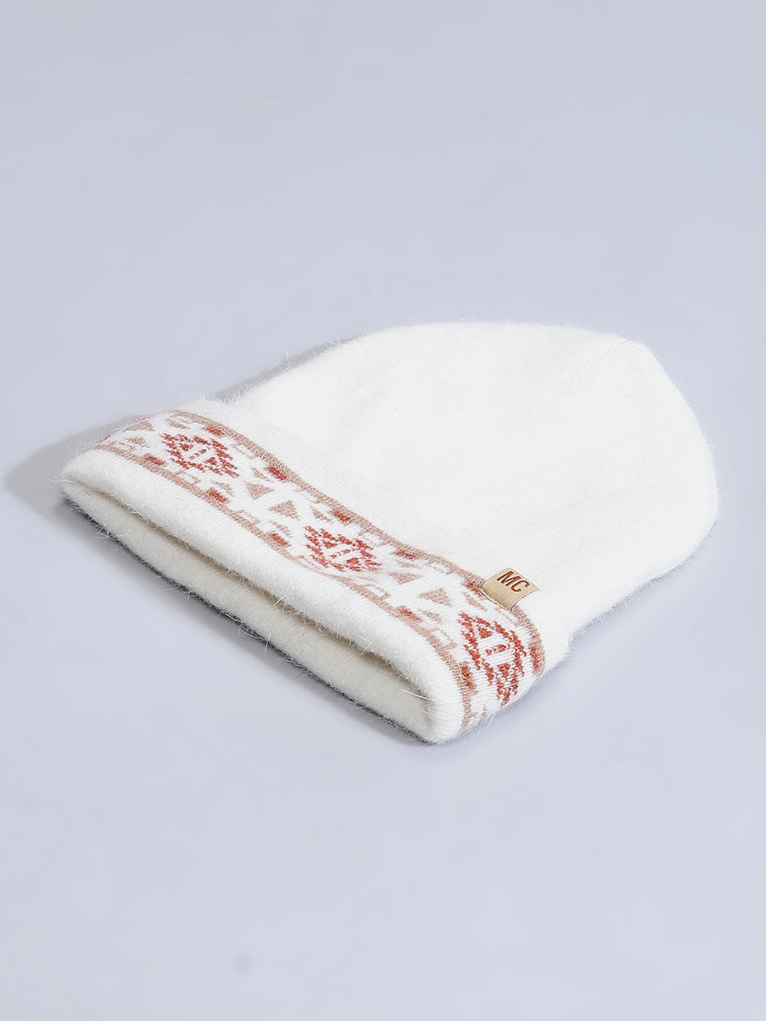 Men White Self Design Cap