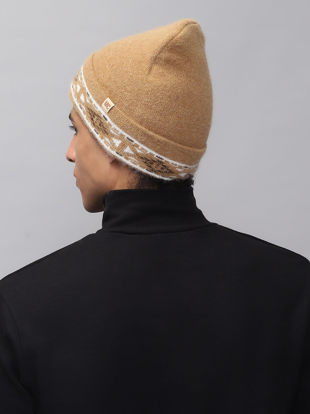 Men Camel Brown Self Design Cap