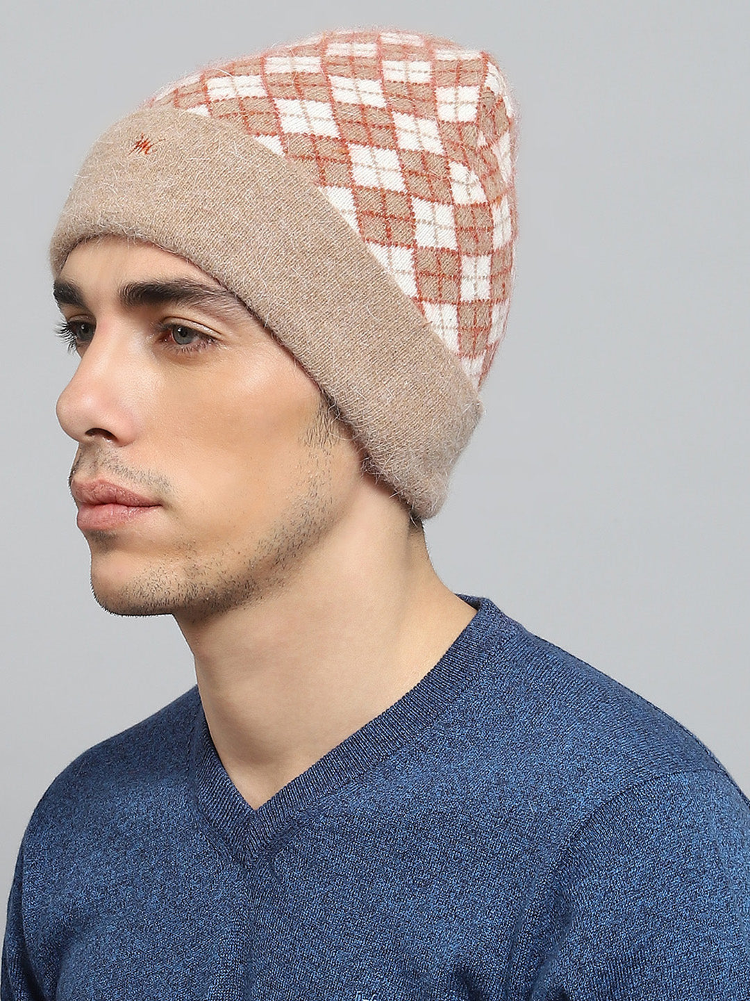 Men Camel Brown Self Design Cap