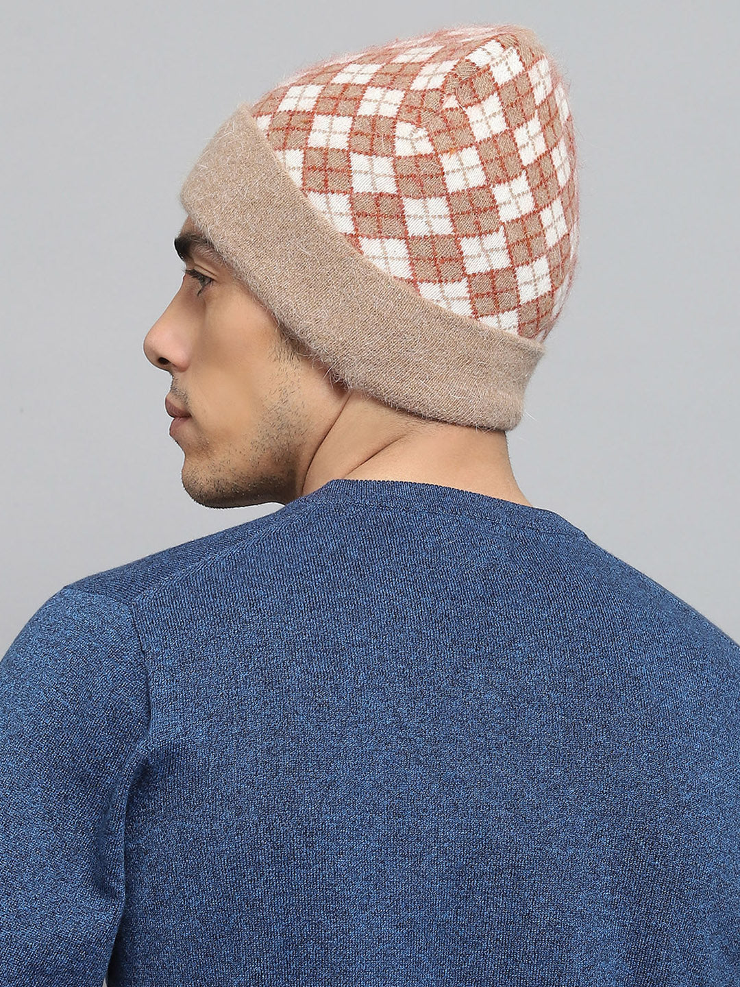 Men Camel Brown Self Design Cap