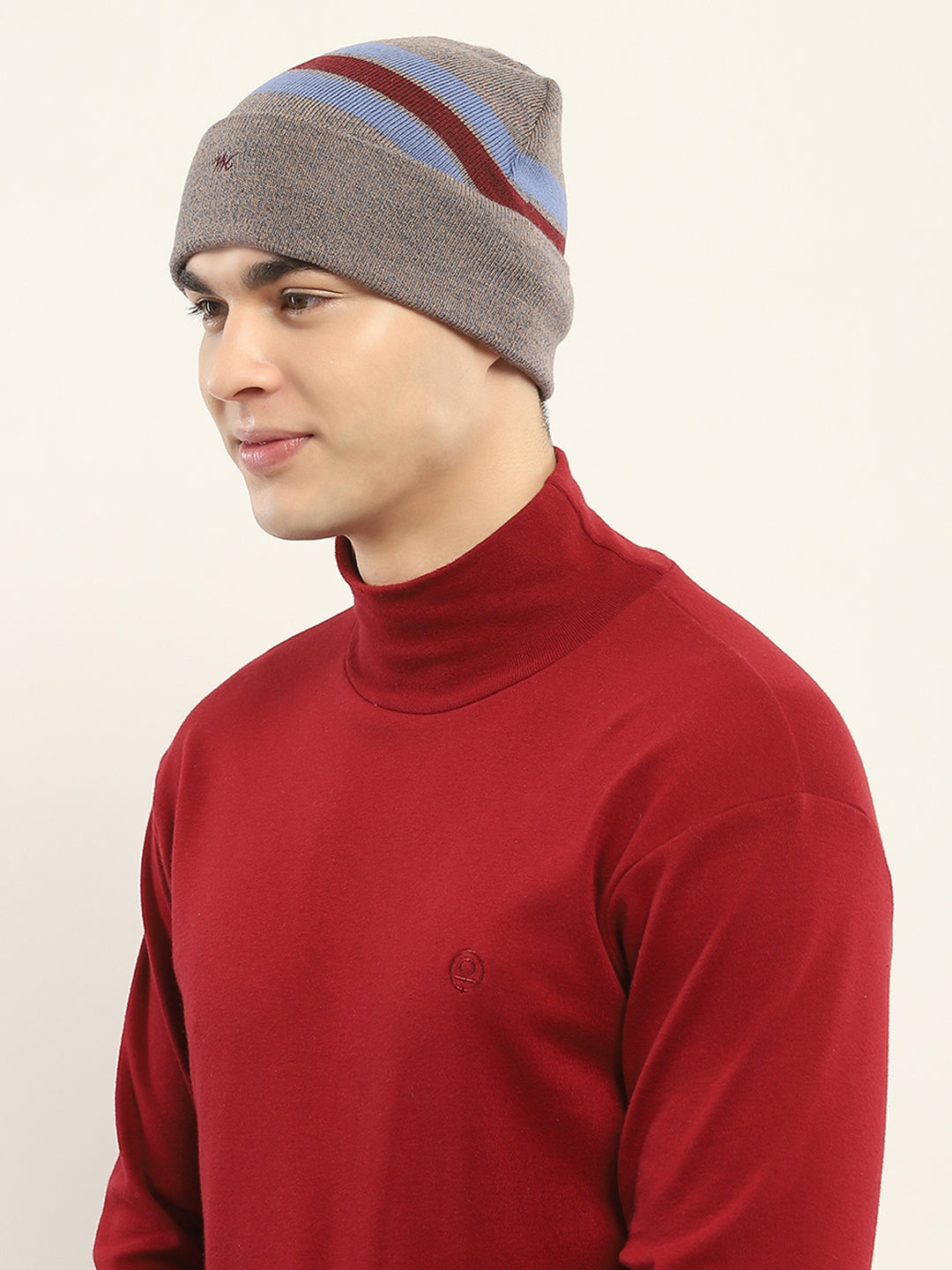 Men Beige Self Design Cap