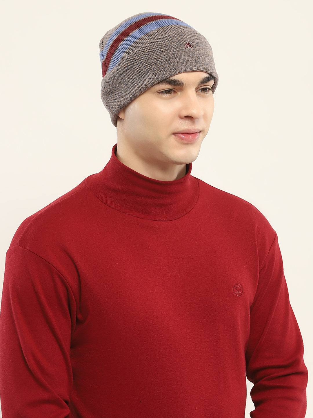 Men Beige Self Design Cap