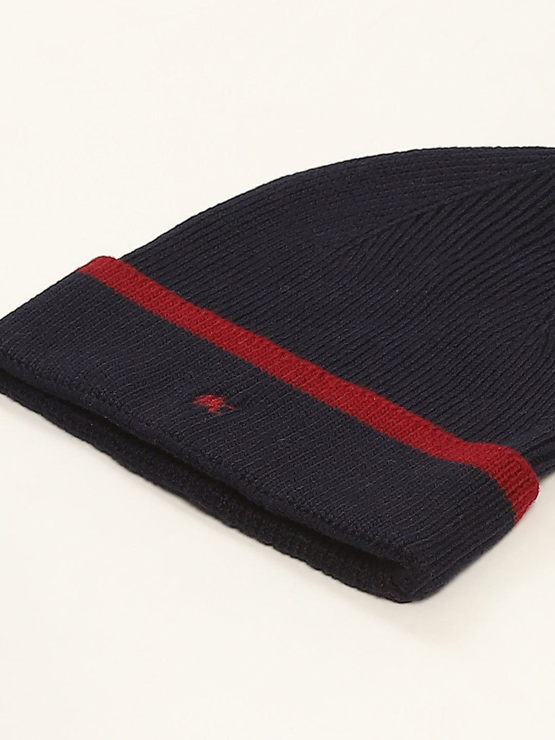 Men Navy Blue Self Design Cap