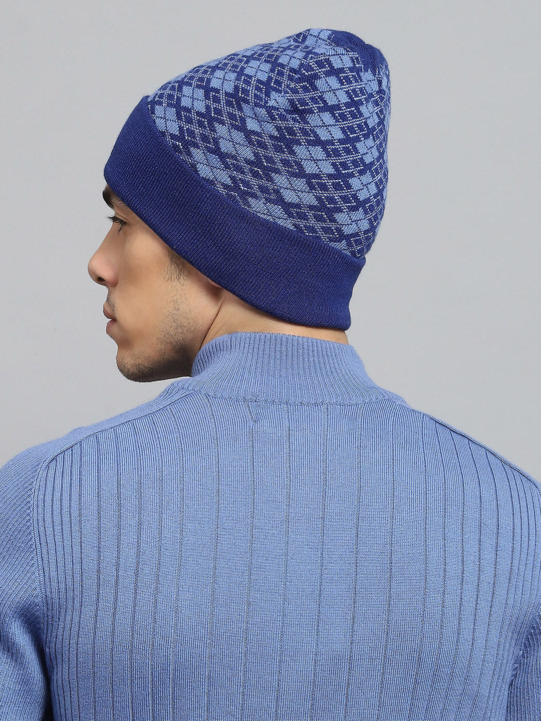 Men Blue Self Design Cap