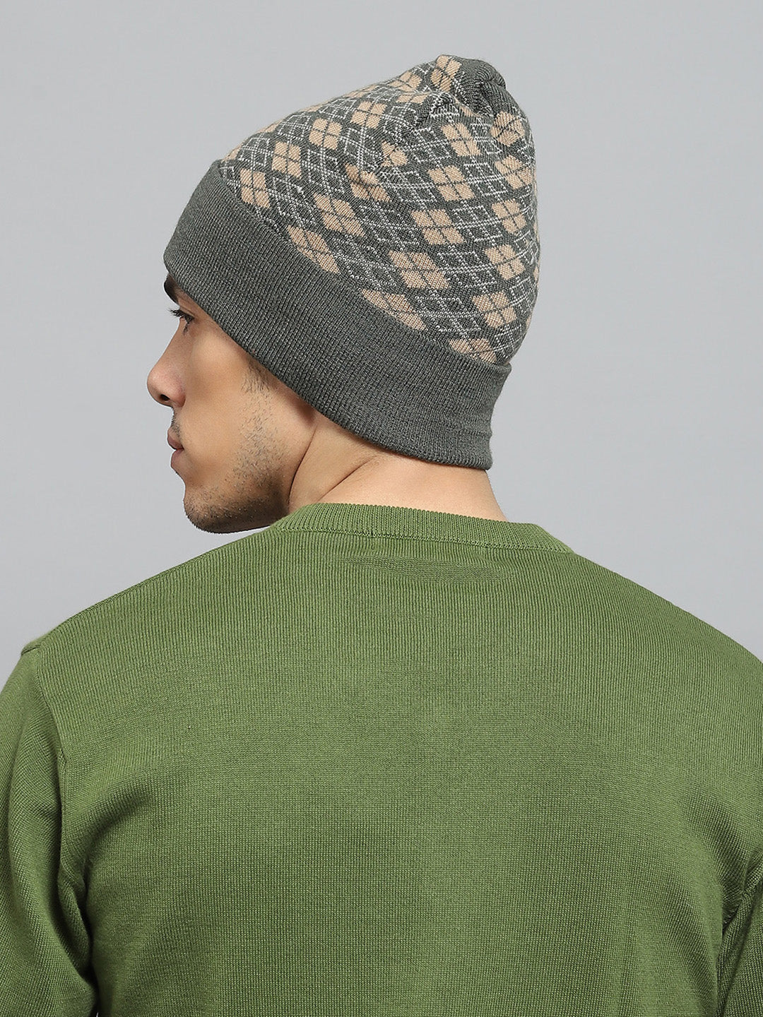 Men Green Self Design Cap
