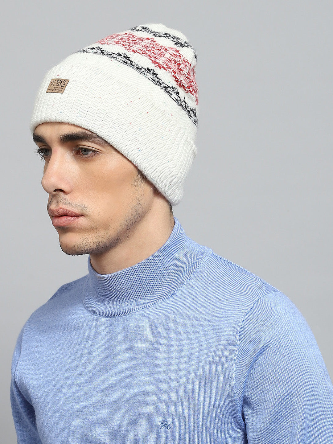 Men White Self Design Cap