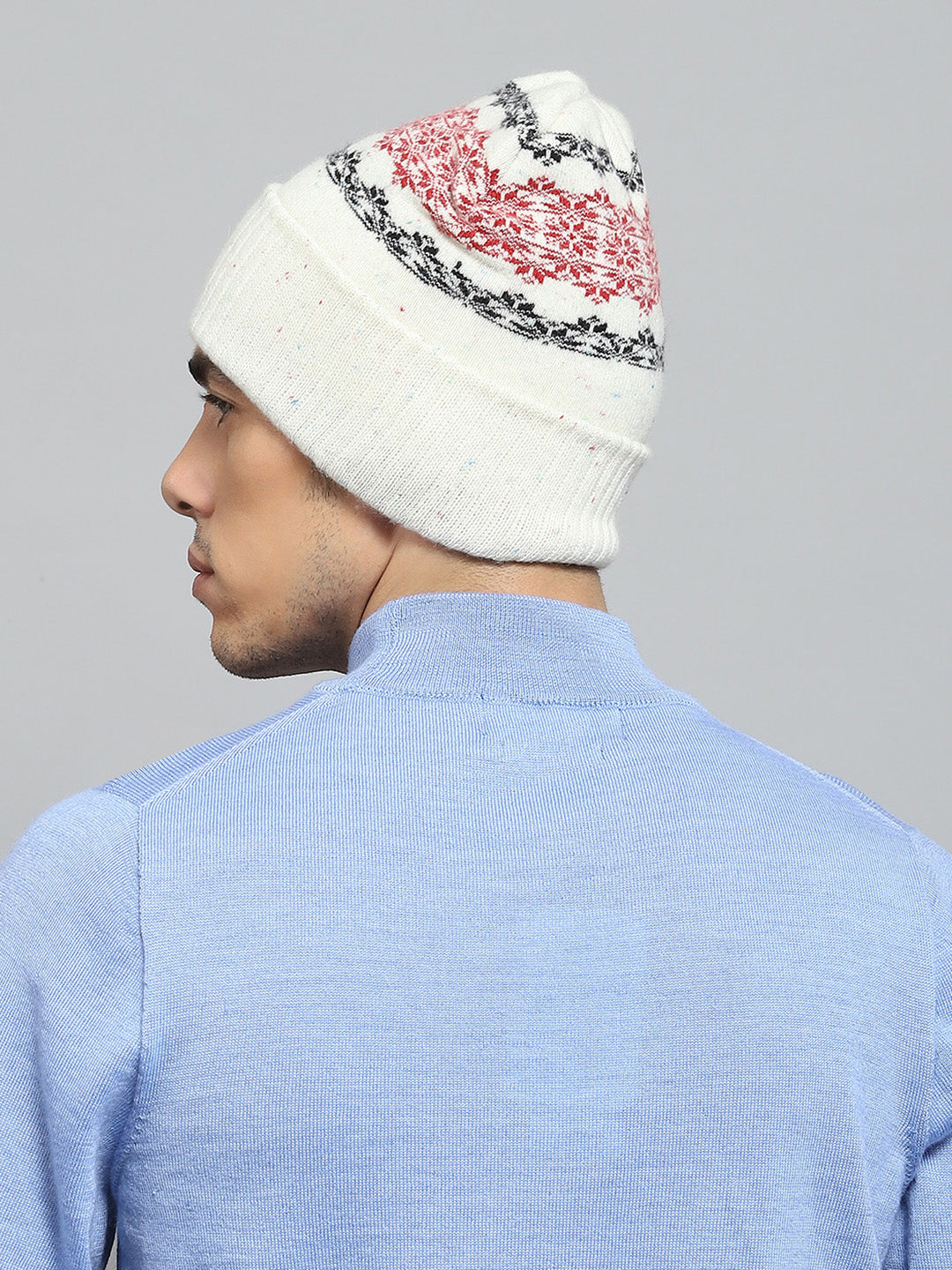 Men White Self Design Cap