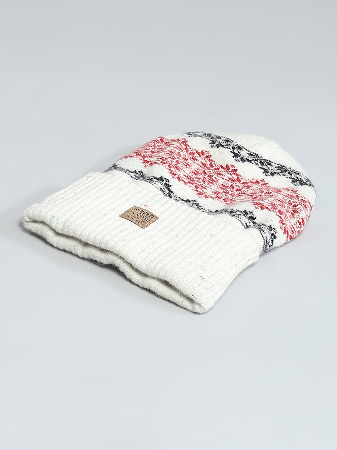 Men White Self Design Cap