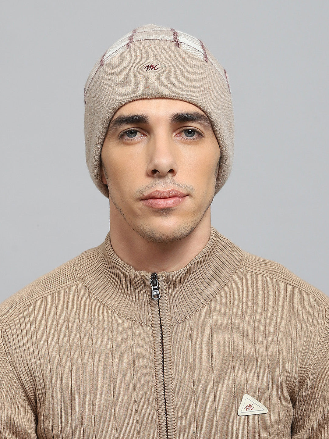 Men Beige Self Design Cap
