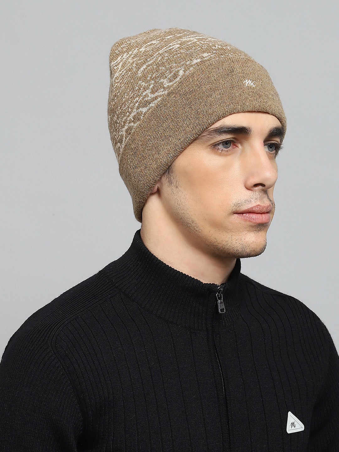 Men Brown Self Design Cap