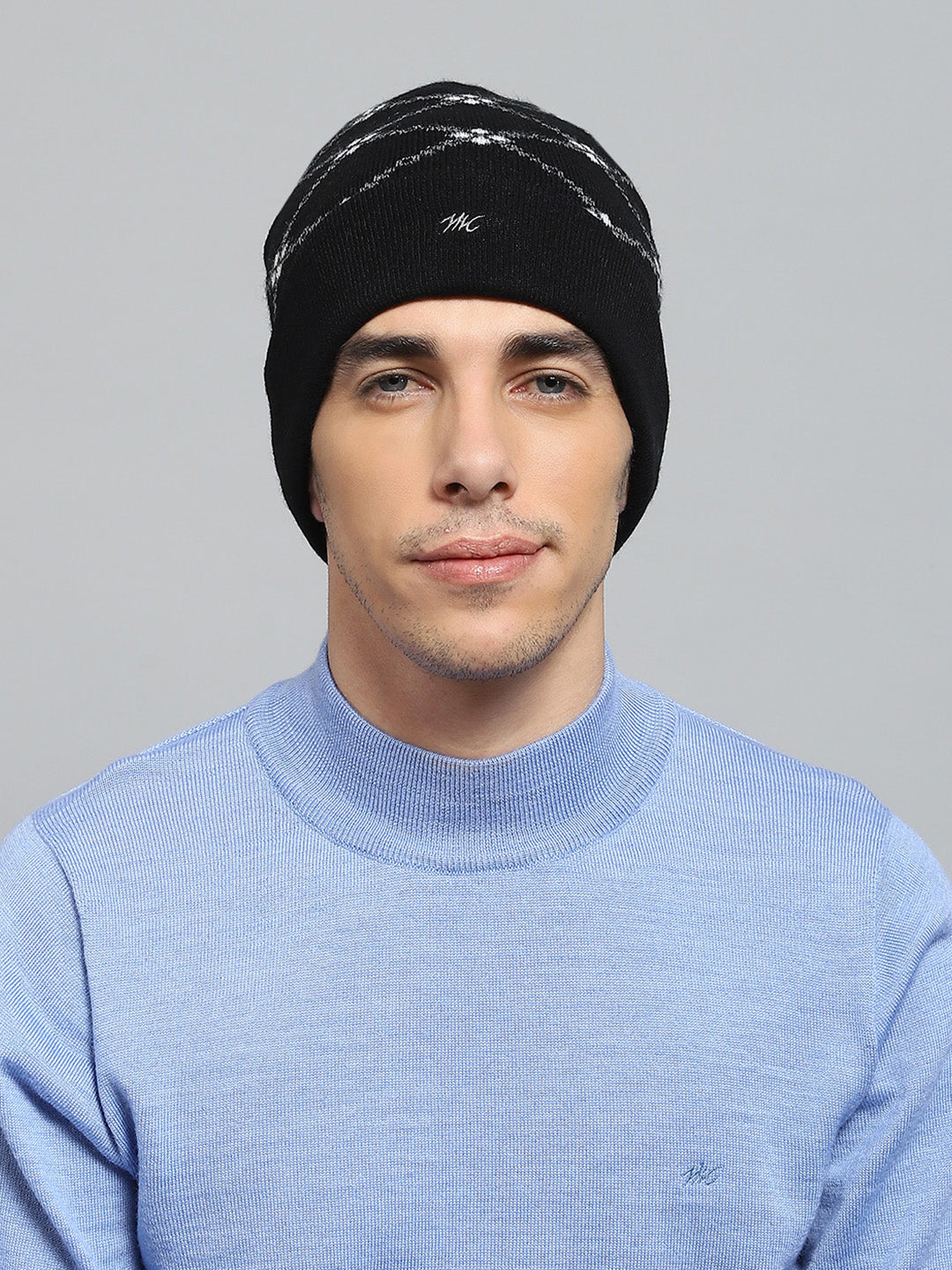 Men Black Self Design Cap