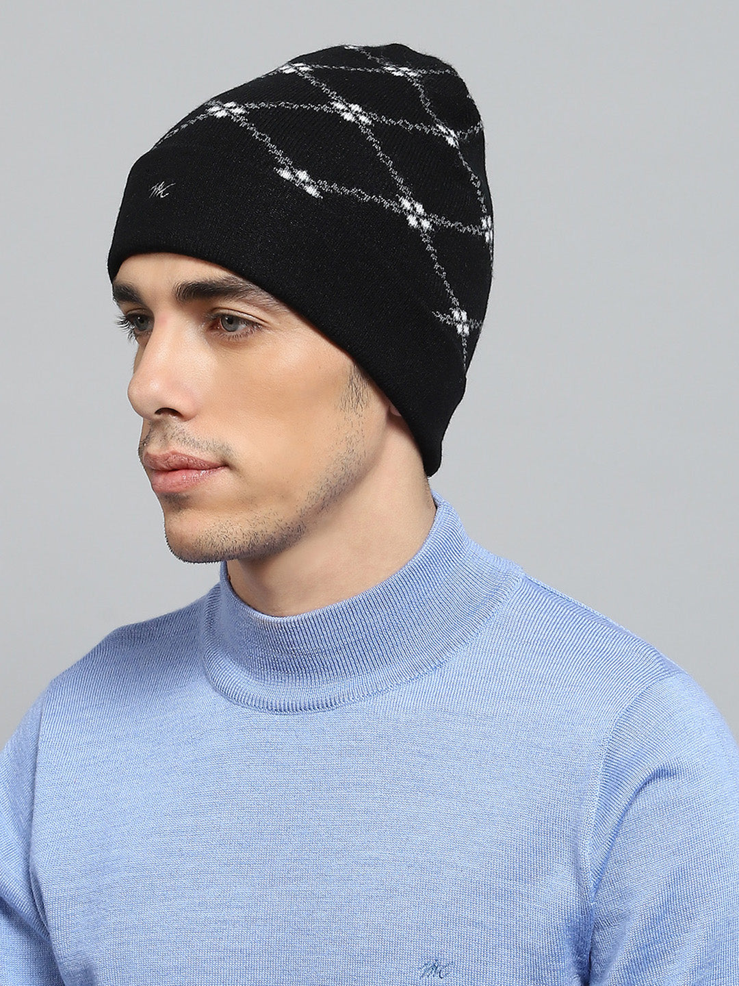 Men Black Self Design Cap