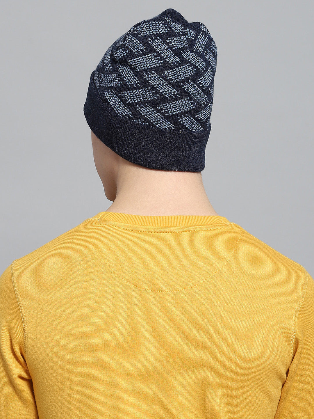 Men Navy Blue Self Design Cap