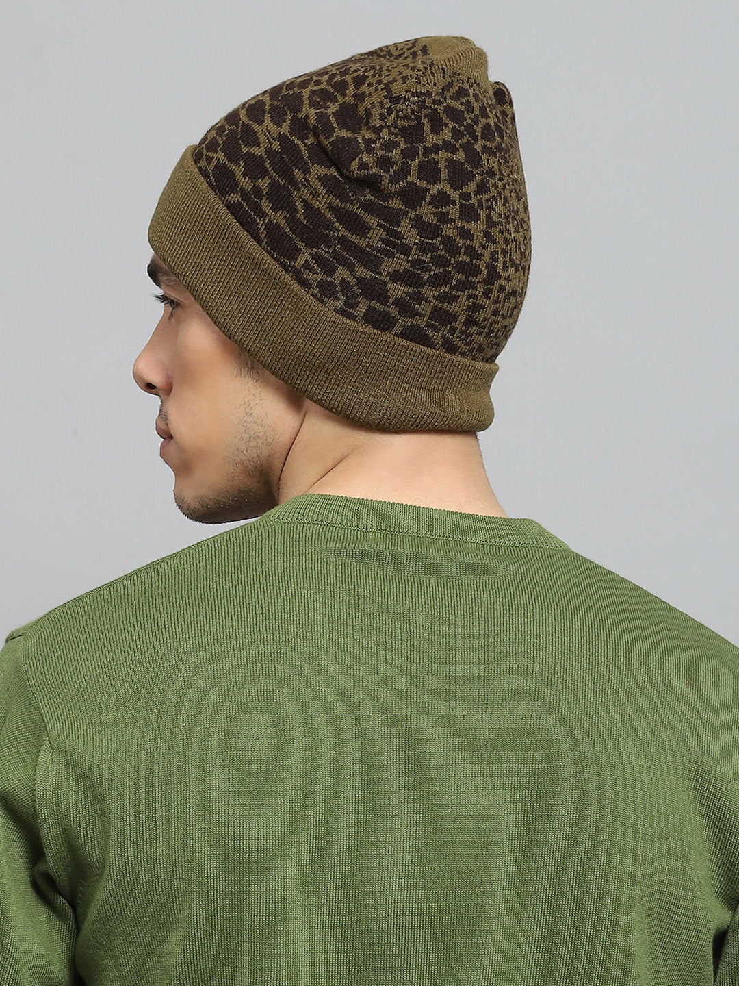 Men Olive Self Design Cap