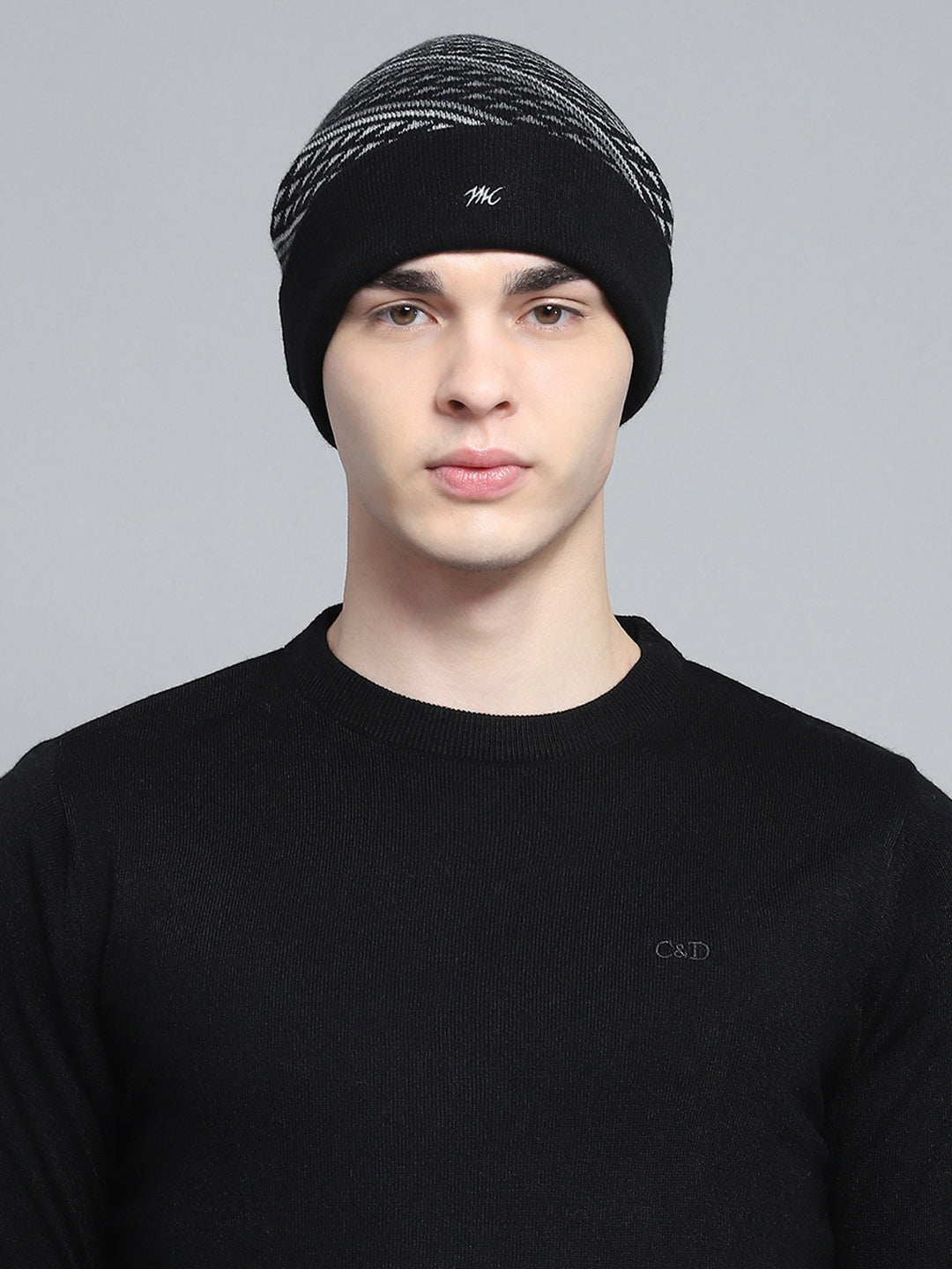 Men Black Self Design Cap