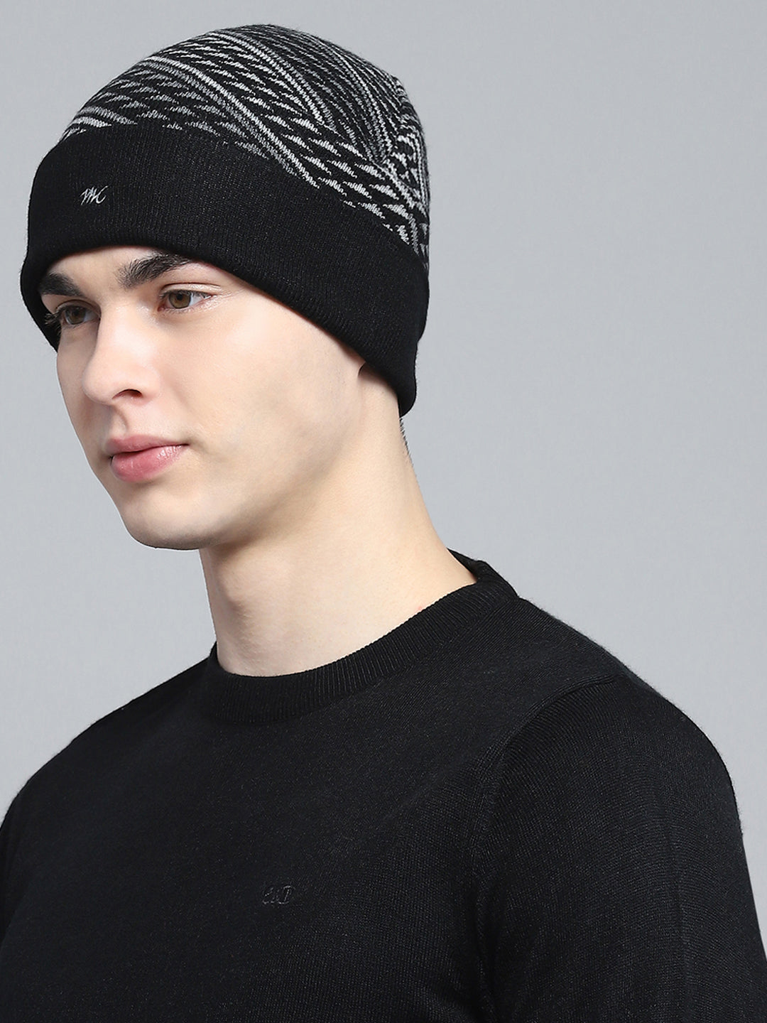 Men Black Self Design Cap