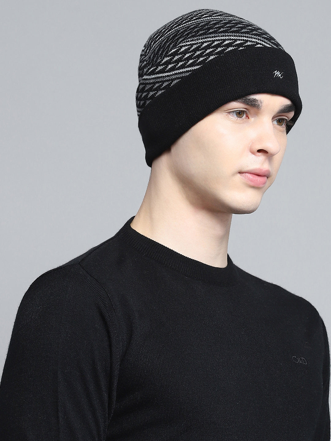 Men Black Self Design Cap