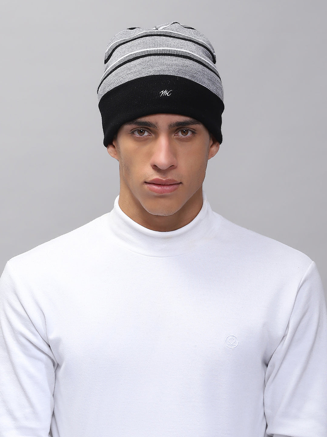 Men Black Self Design Cap