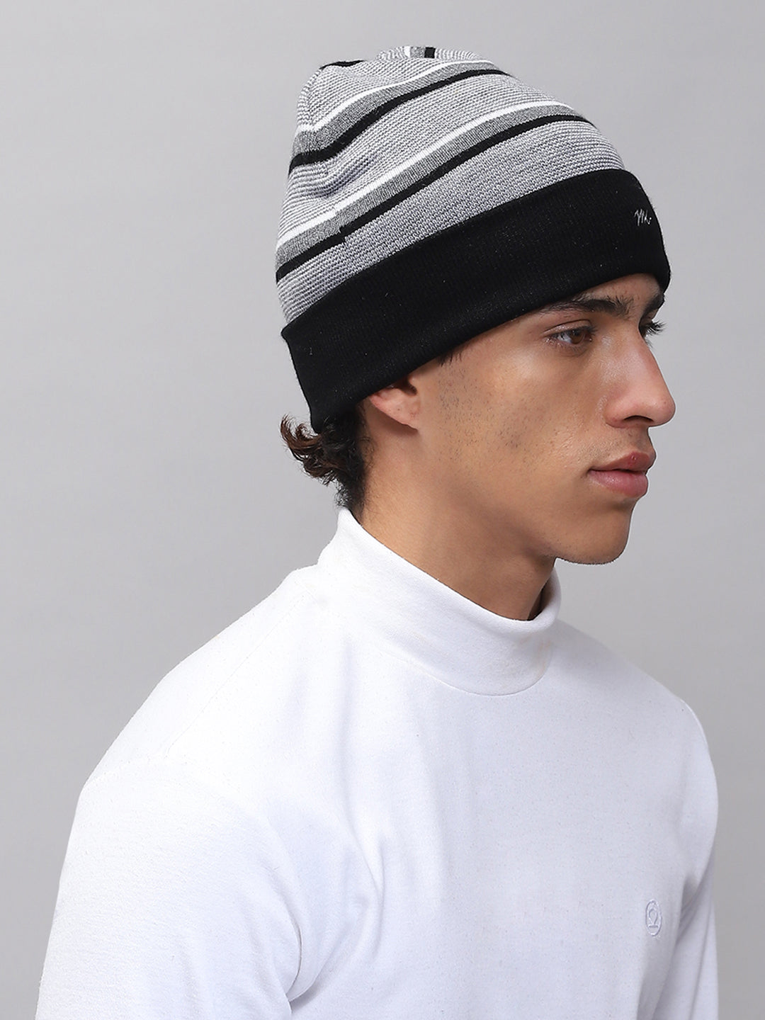 Men Black Self Design Cap