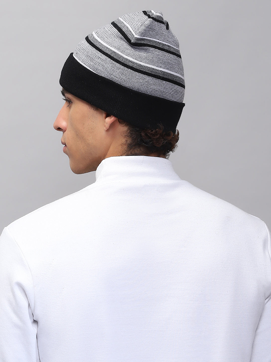 Men Black Self Design Cap