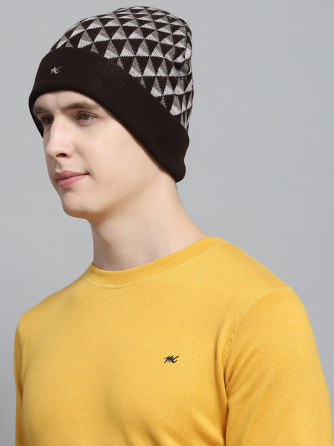 Men Brown Self Design Cap