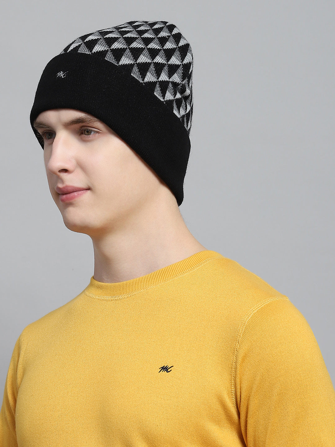 Men Black Self Design Cap