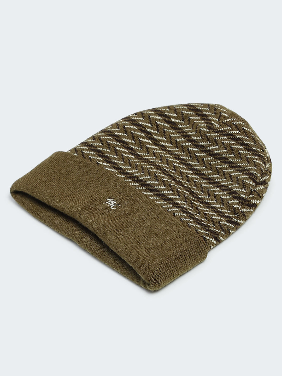 Men Olive Self Design Cap