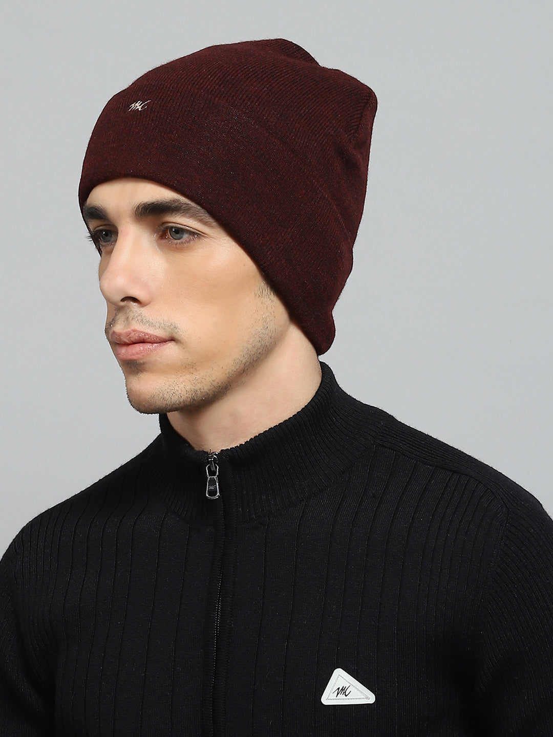 Men Maroon Self Design Cap