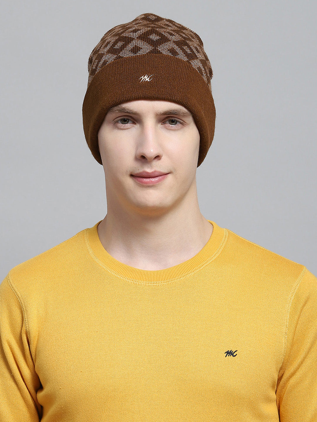 Men Brown Self Design Cap