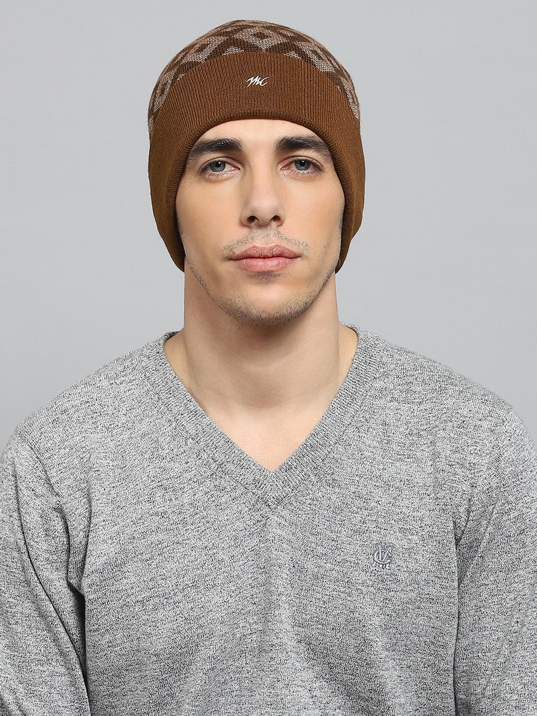 Men Brown Self Design Cap