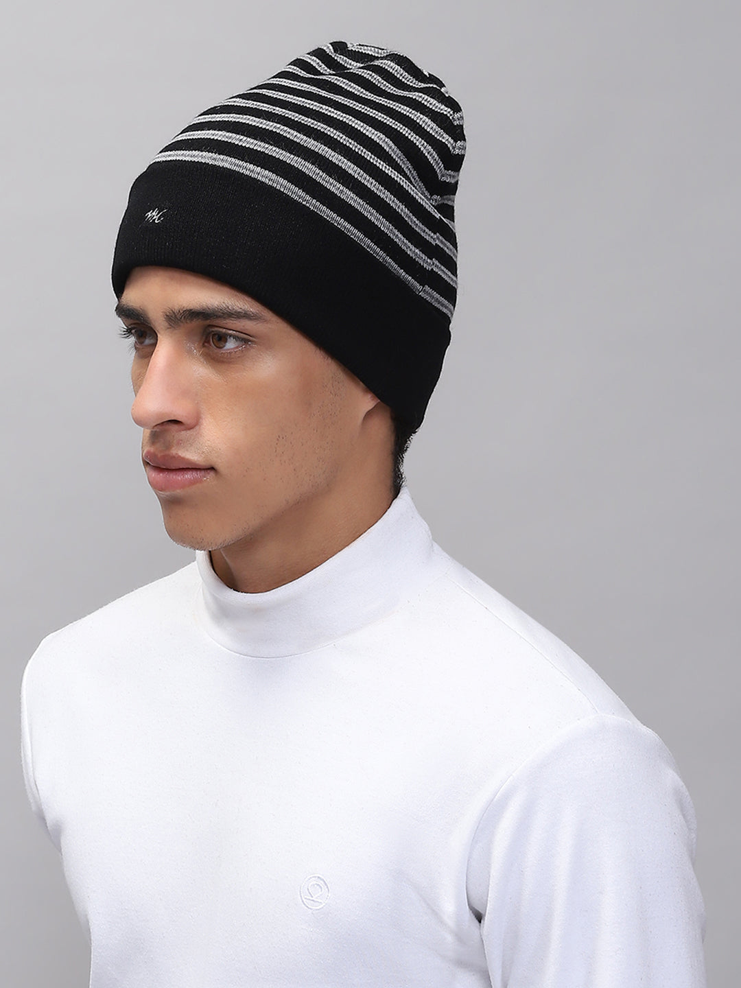 Men Black Self Design Cap