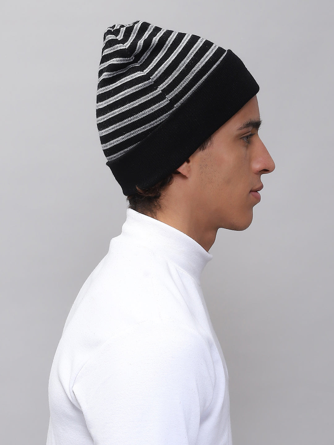 Men Black Self Design Cap